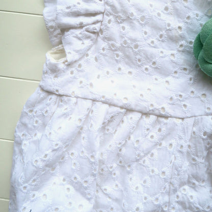 Orchid Playsuit - Ruffle Sleeves in Santan Petal White Eyelet - Lil' Tati