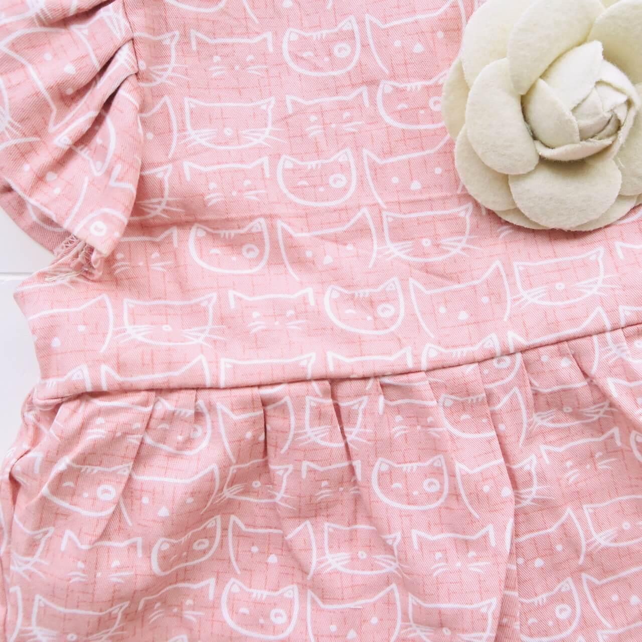Orchid Playsuit - Ruffle Sleeves in Cat Stamp Pink - Lil' Tati