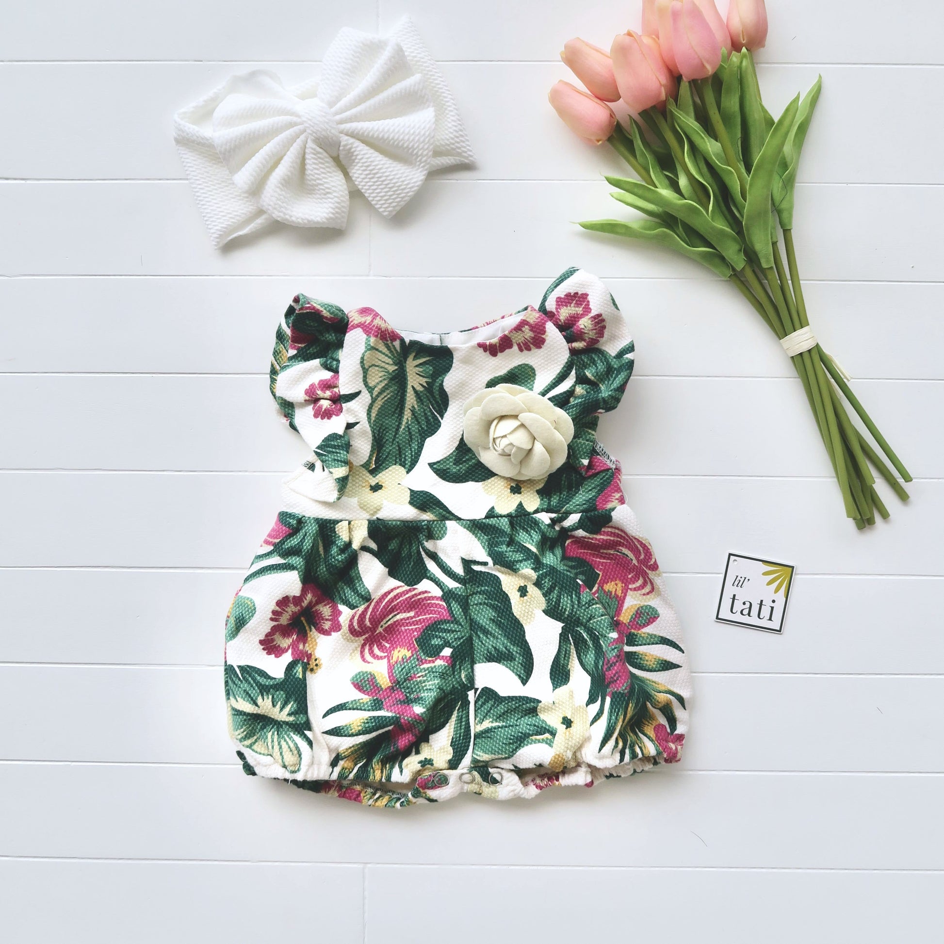 Orchid Playsuit - Ruffle Sleeves in Tropical Garden - Lil' Tati