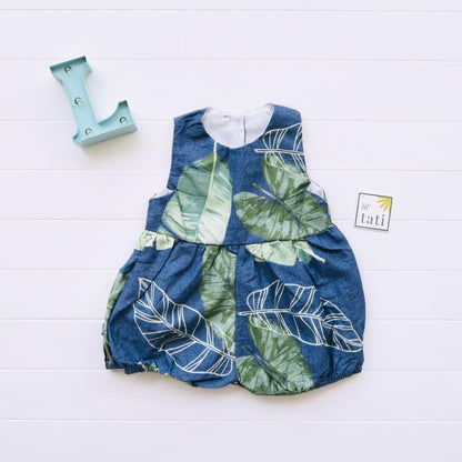 Orchid Playsuit in Banana Leaves Blue - Lil' Tati