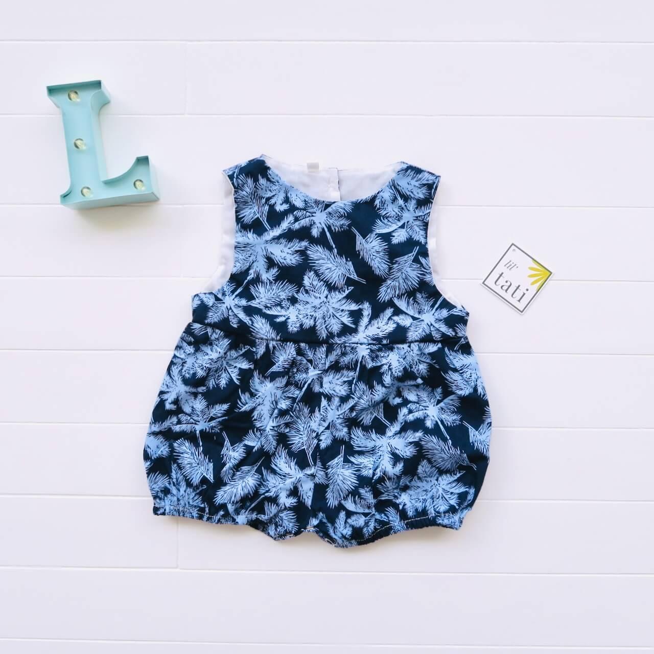 Orchid Playsuit in Blue Coconut Trees Print - Lil' Tati