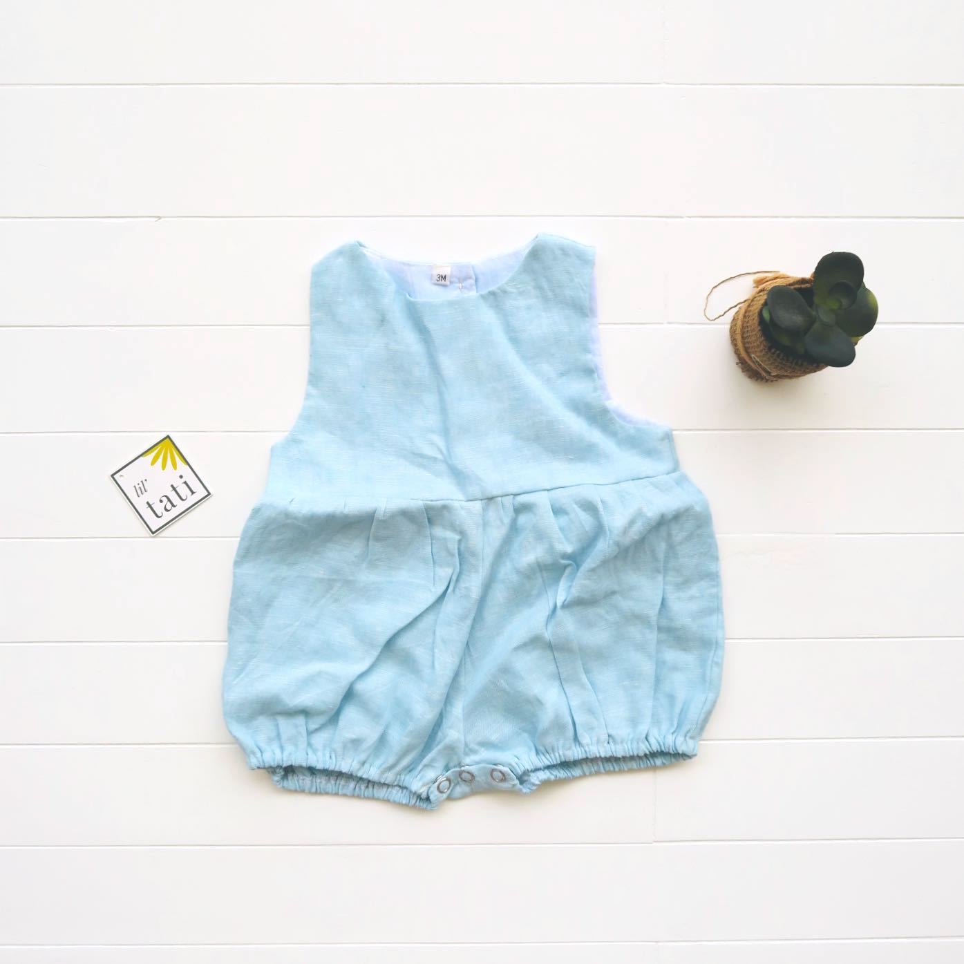 Orchid Playsuit in Linen Teal - Lil' Tati