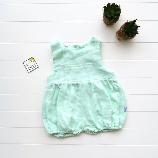 Orchid Playsuit with Front Pocket in Organic Muslin - Mint - Lil' Tati
