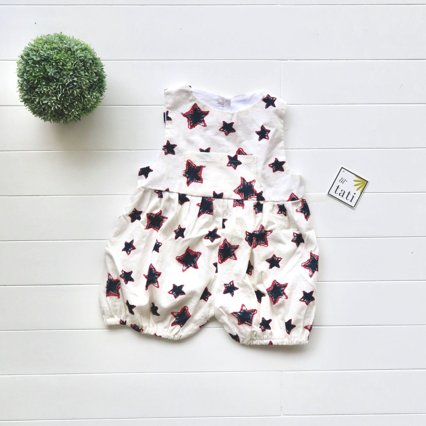 Orchid Playsuit with Front Pocket in Stars Doodle Print - Lil' Tati