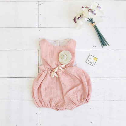 Orchid Playsuit - Waist Tie in Crepe - Pale Blush - Lil' Tati