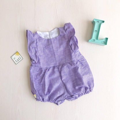 Orchid Playsuit - Ruffle Sleeves in Purple Checkered Linen - Lil' Tati
