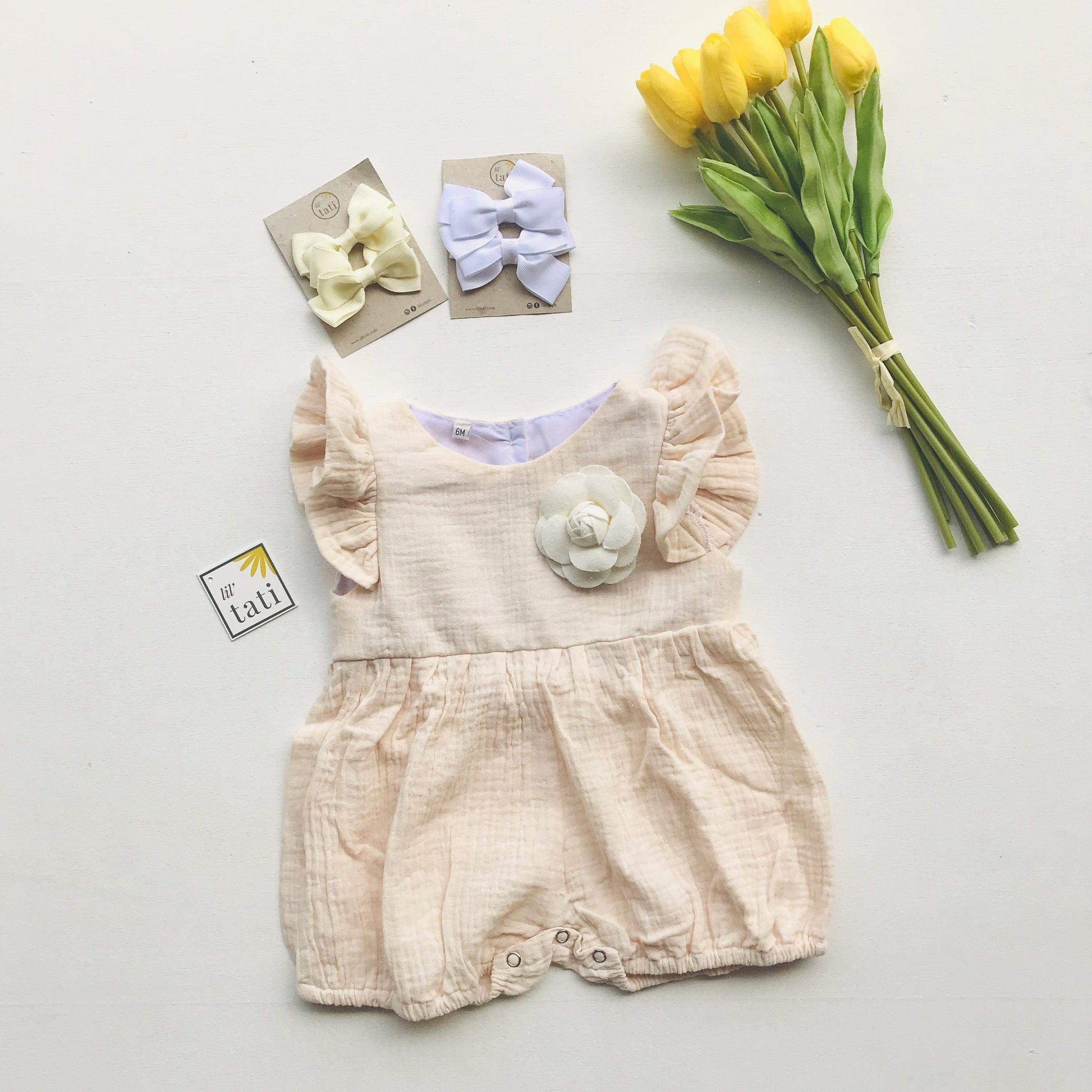 Orchid Playsuit - Ruffle Sleeves in Crepe - Cream - Lil' Tati