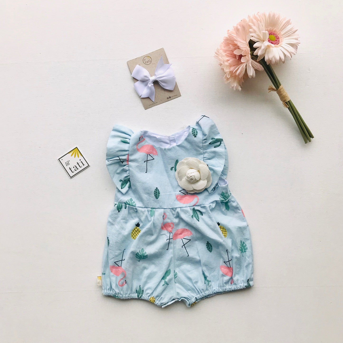 Orchid Playsuit - Ruffle Sleeves in Fiesta Flamingo Blue - Lil' Tati
