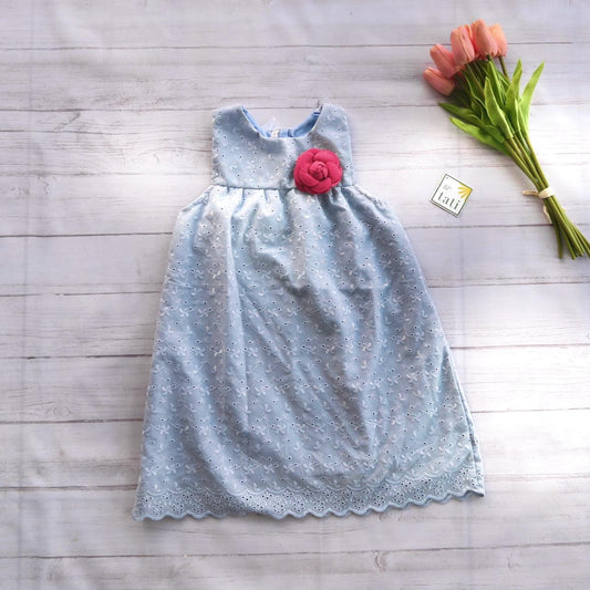 Peony Dress in Blue Grey Floral Eyelet - Lil' Tati
