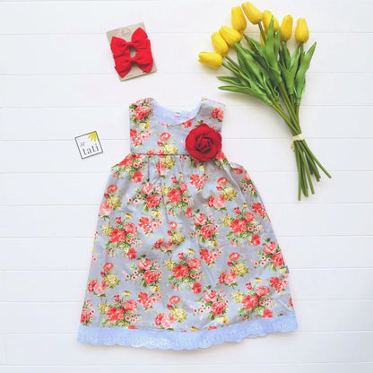 Peony Dress in Flowers Gray Print - Lil' Tati
