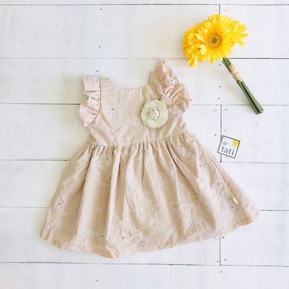 Periwinkle Dress in Beige Floral Beads Embroidery - Lil' Tati