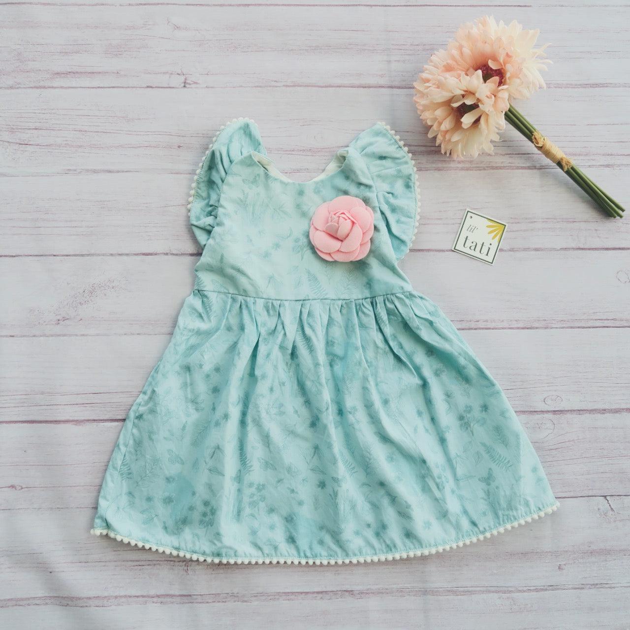 Periwinkle Dress in Green Flowers Print - Lil' Tati