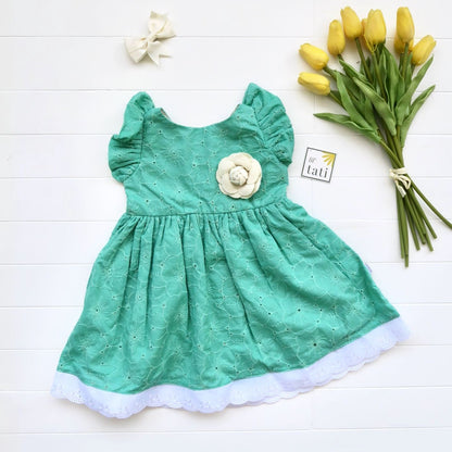 Periwinkle Dress in Jade Floral Eyelet - Lil' Tati