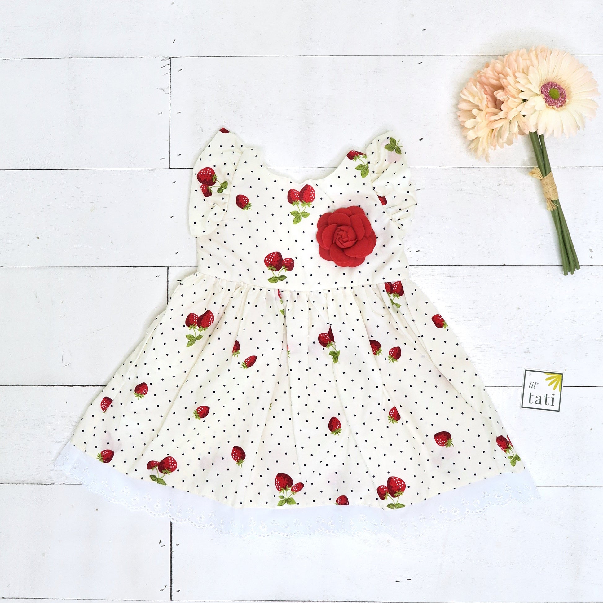 Periwinkle Dress in Strawberry Polka Print - Lil' Tati