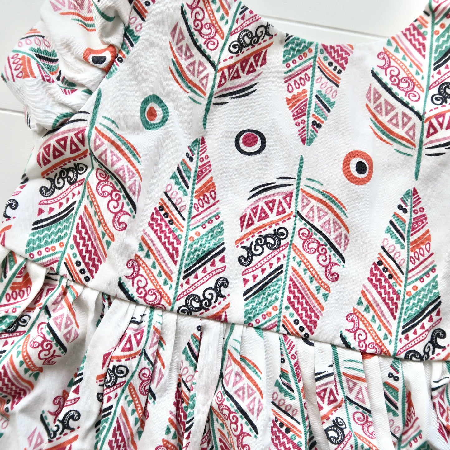 Periwinkle Dress in Vivid Feathers White Print - Lil' Tati