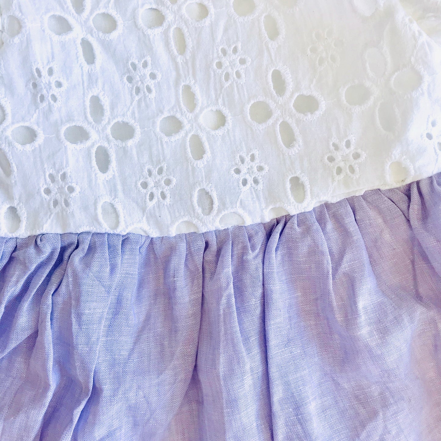 Periwinkle Dress in White Eyelet & Purple Linen - Lil' Tati