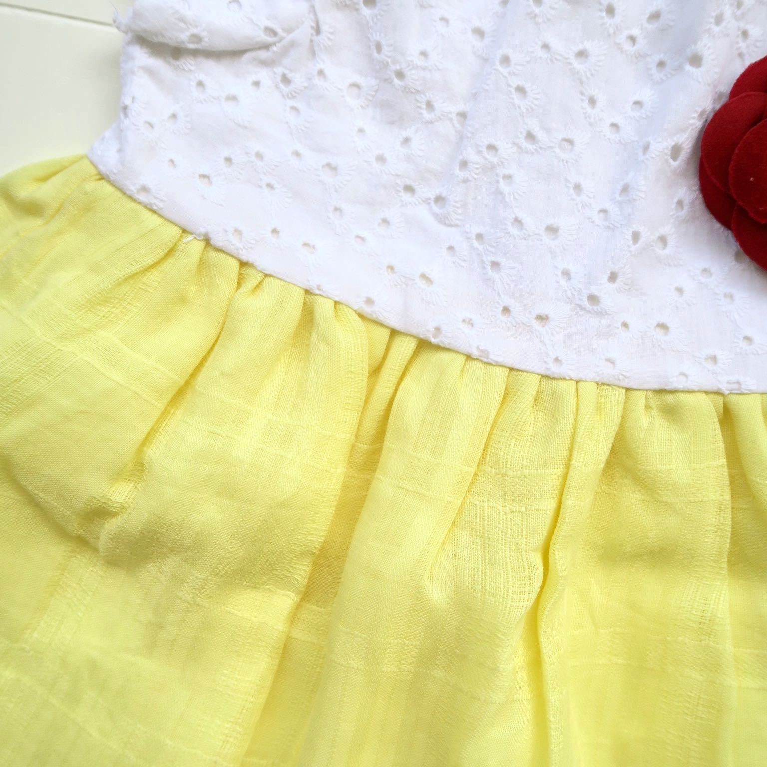 Periwinkle Dress in White Eyelet & Yellow Linen - Lil' Tati