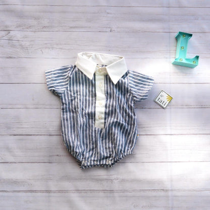 Pine Playsuit in Navy Stripes and White Linen - Lil' Tati