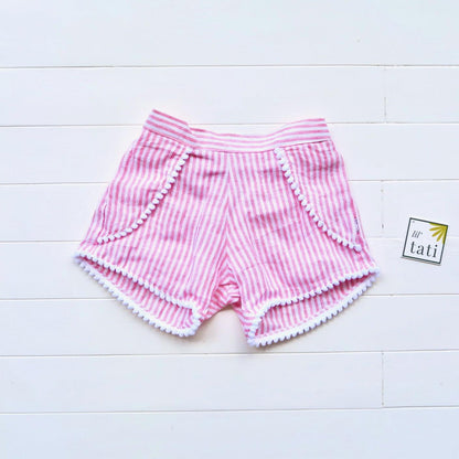 Pompom Shorts in Arcadia Red Linen - Lil' Tati