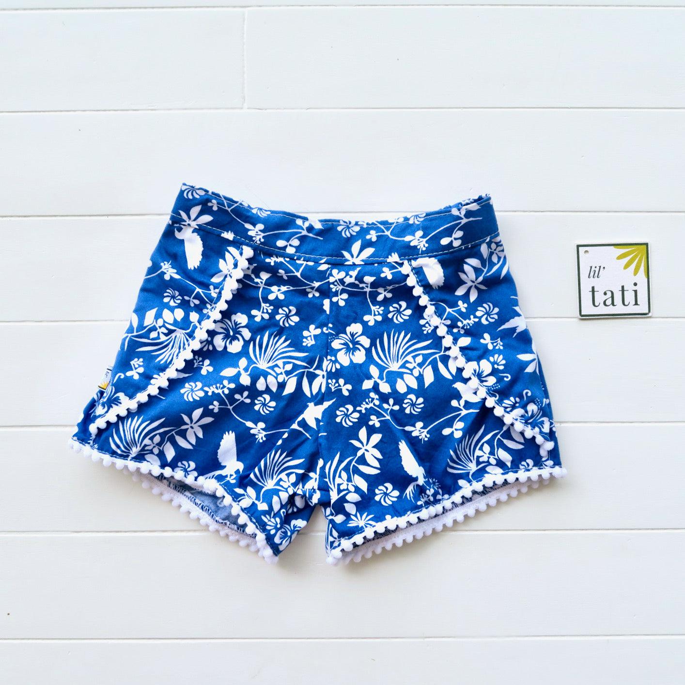 Pompom Shorts in Blue Bird Garden - Lil' Tati
