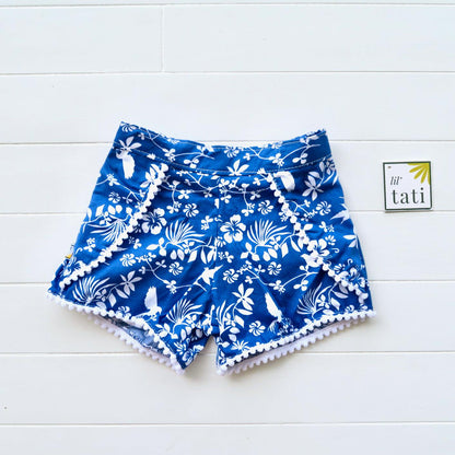 Pompom Shorts in Blue Bird Garden - Lil' Tati