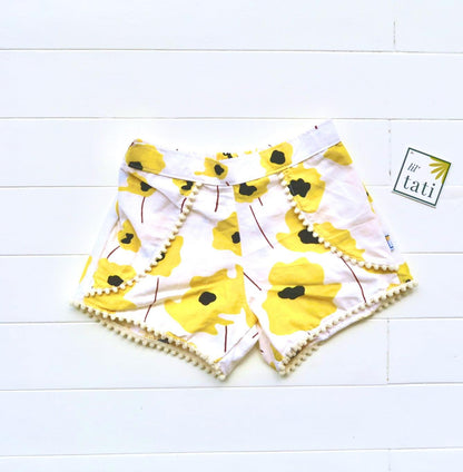 Pompom Shorts in Yellow Flowers - Lil' Tati