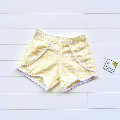 Pompom Shorts in Yellow Seersucker - Lil' Tati