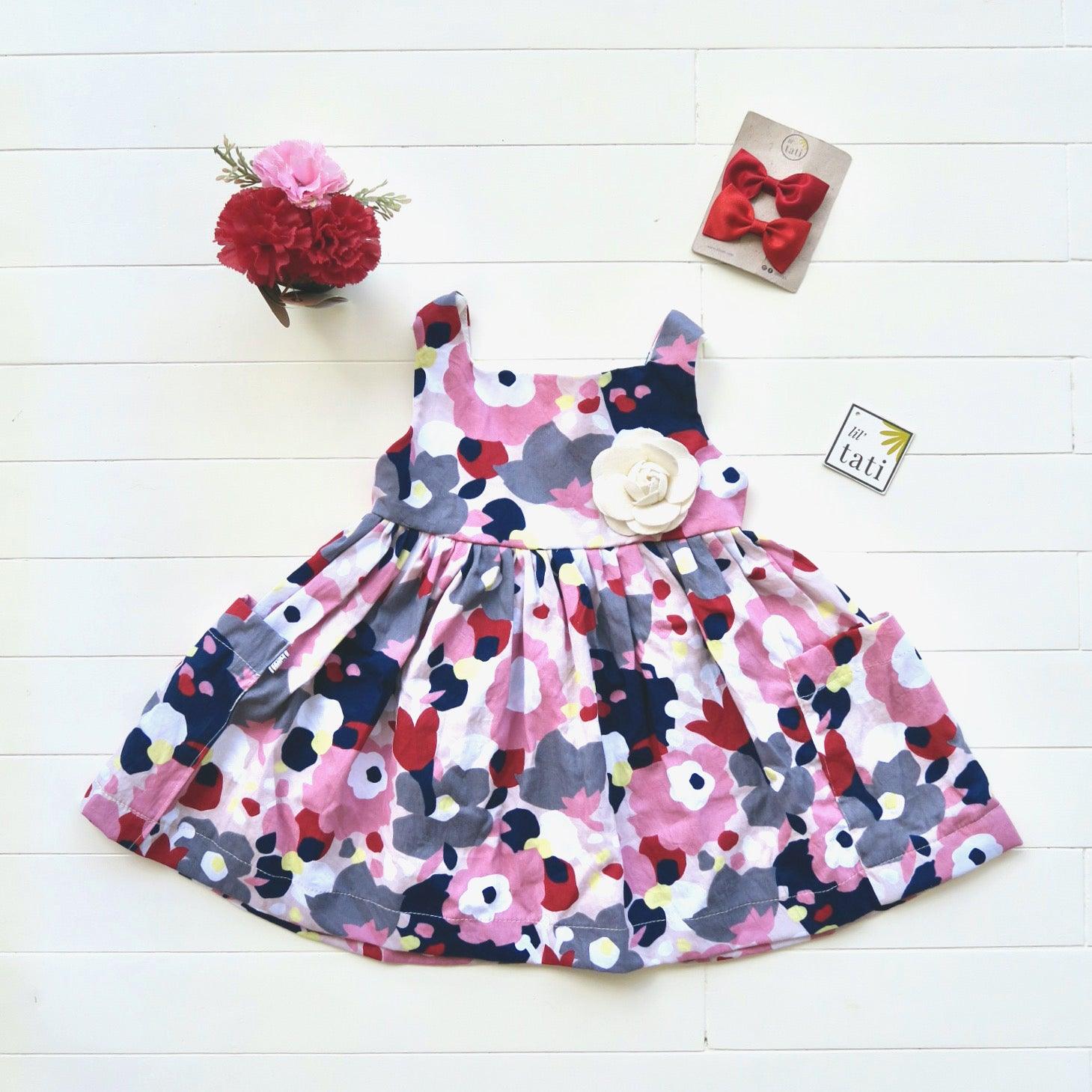 Poppy Dress in Abstract Flowers Pink Print - Lil' Tati