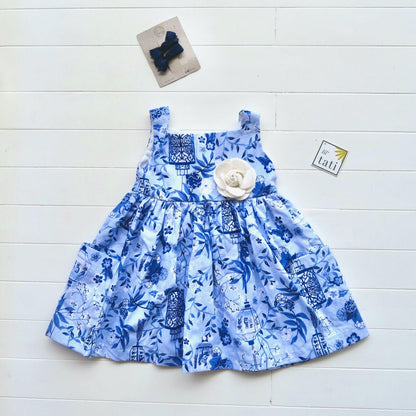 Poppy Dress in Asian Porcelain Pink Print - Lil' Tati