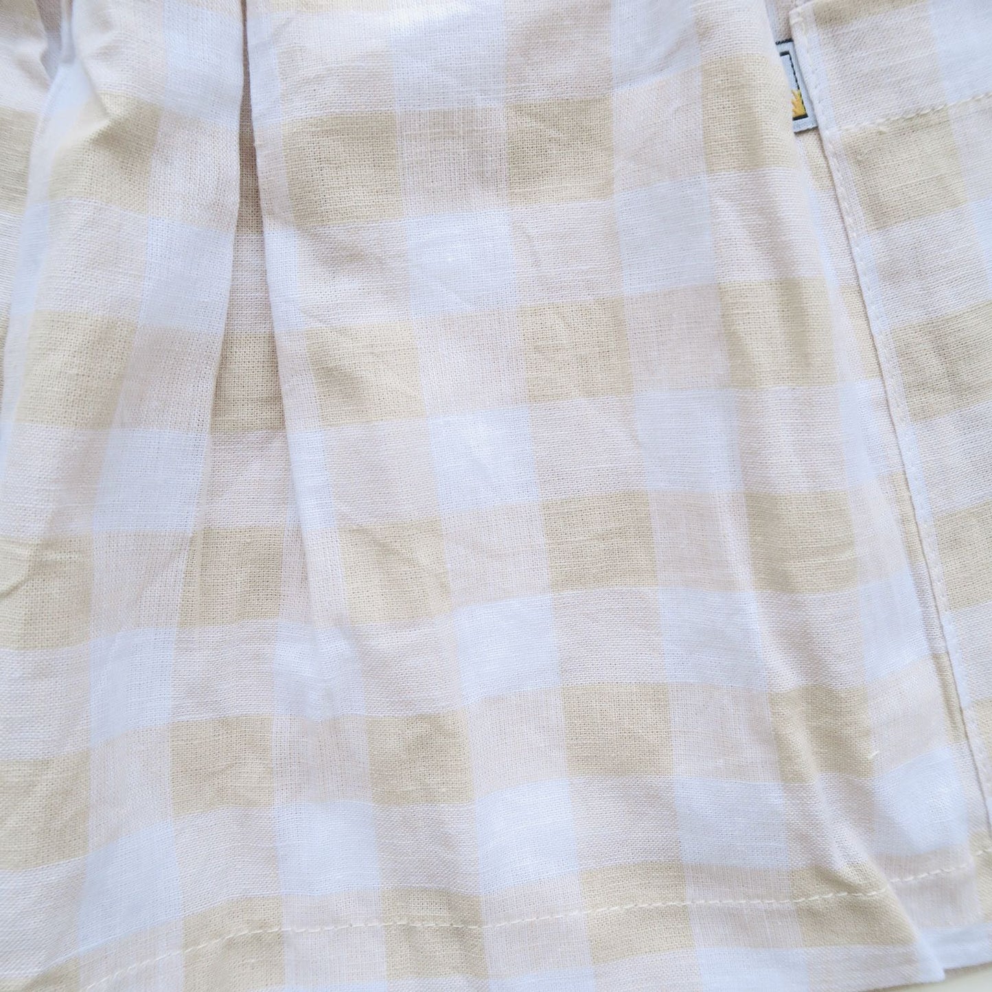Poppy Dress in Beige Checkered Linen - Lil' Tati