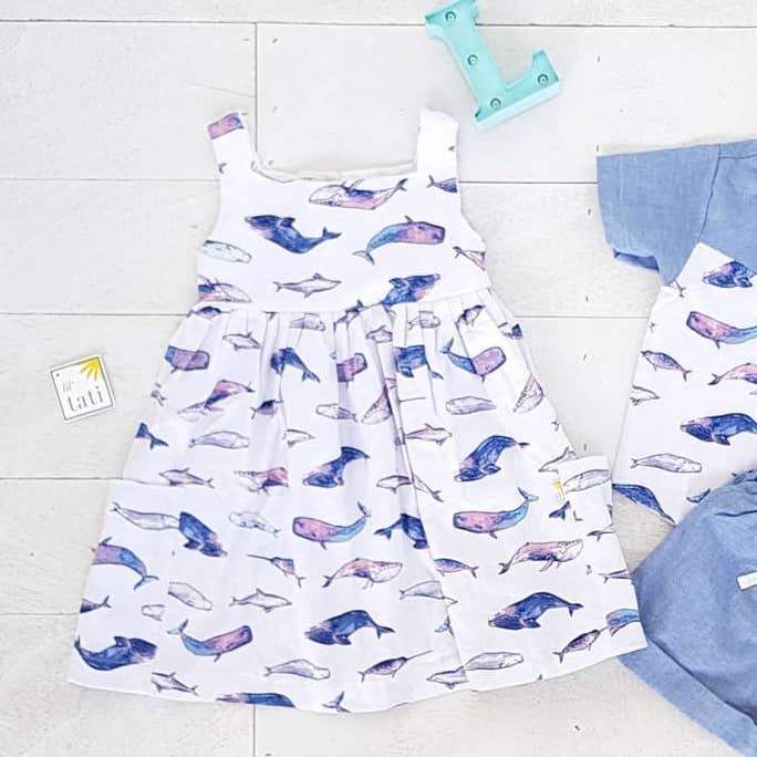 Poppy Dress in Indigo Whale Linen - Lil' Tati