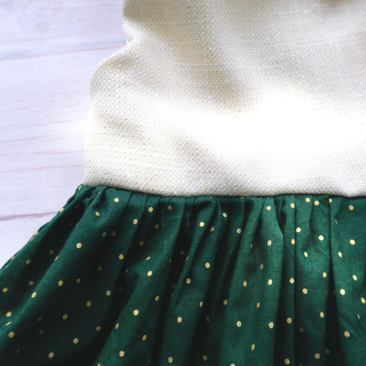 Poppy Dress in Mini Gold Polka Green and Sparkly Linen - Lil' Tati
