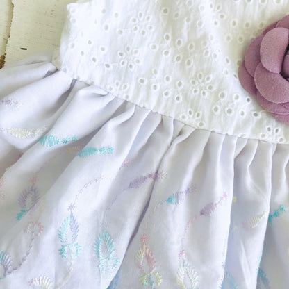 Poppy Dress in White Eyelet and Lilac Pastel Embroidery - Lil' Tati