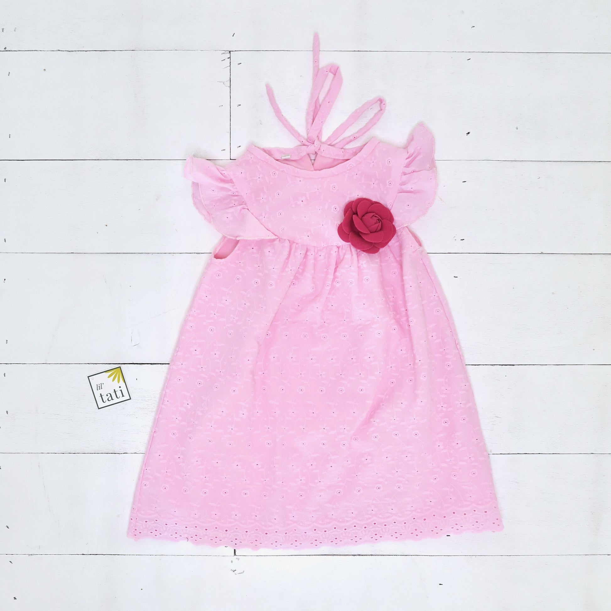 Rosemary Dress in Pink Eyelet - Lil' Tati
