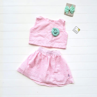 Sage Top and Skirt in Pink Eyelet - Lil' Tati