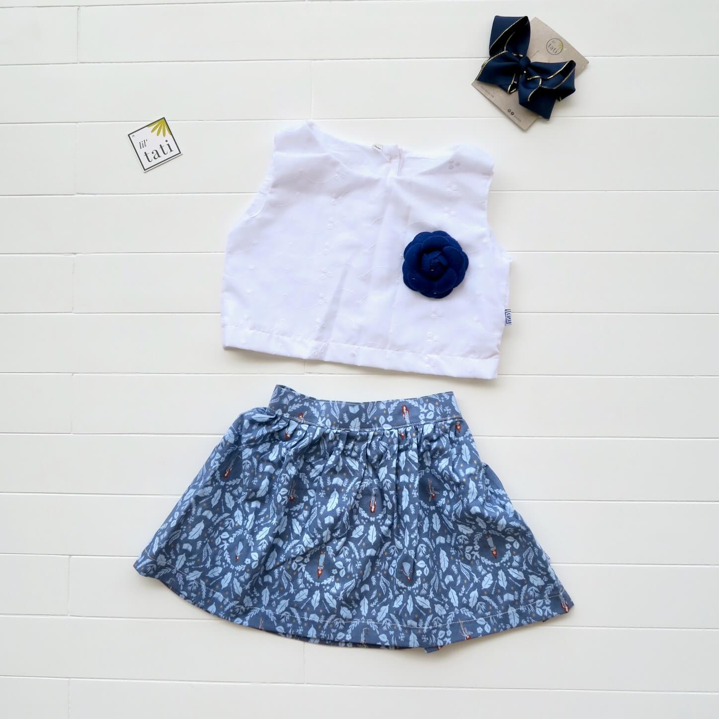 Sage Top and Skirt in White Eyelet and Fairy Tale Blue - Lil' Tati