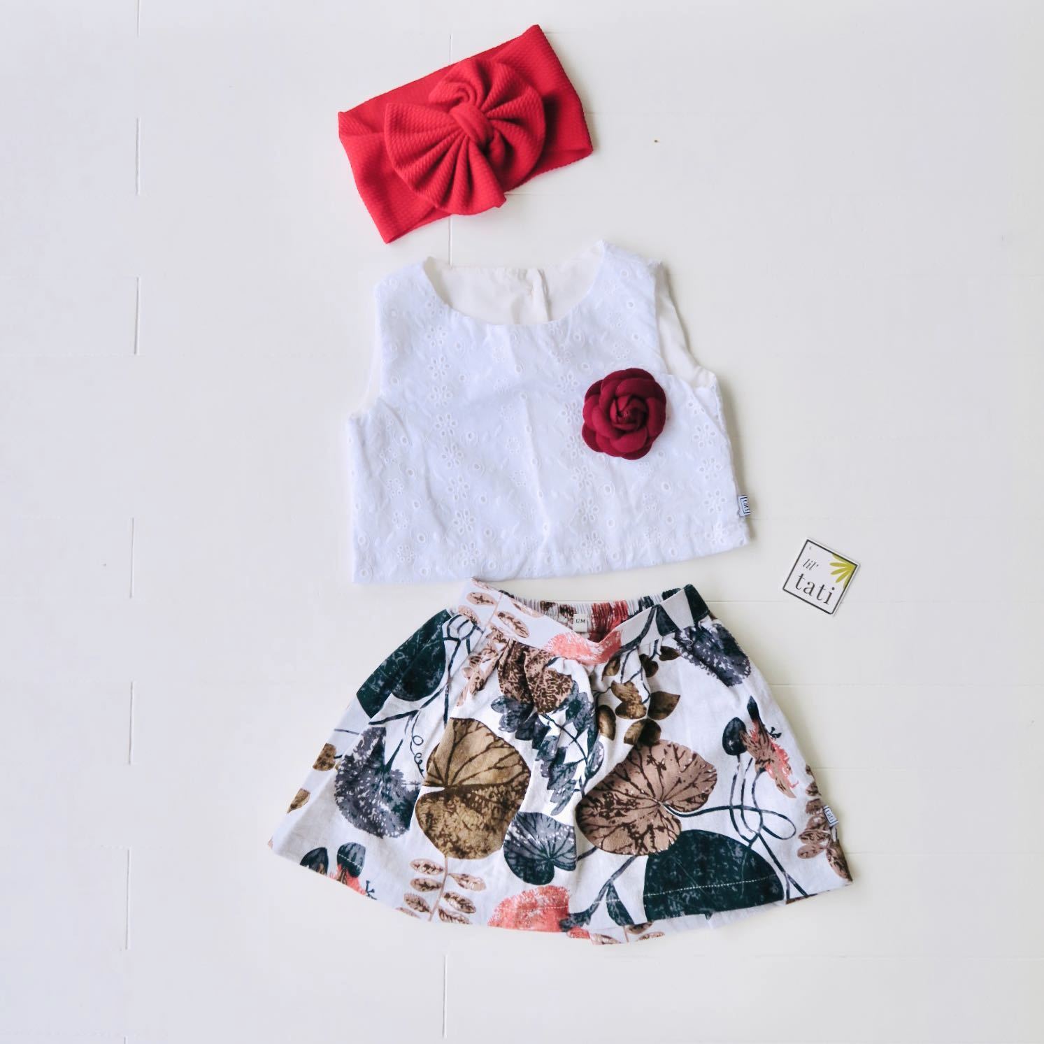 Sage Top and Skirt in White Embroidery and Lily Pod Linen - Lil' Tati