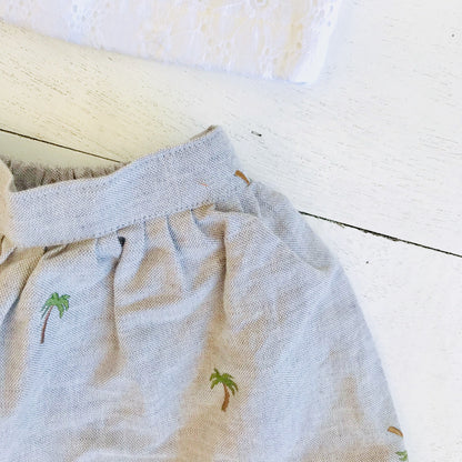 Sage Top and Skirt in White Floral Embroidery and Kokobop Linen - Lil' Tati