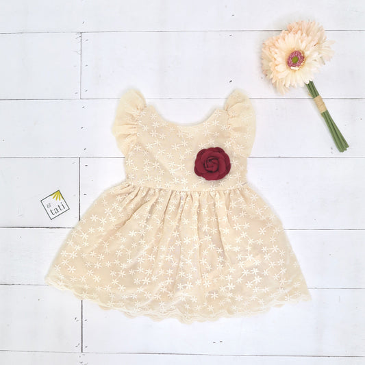 Periwinkle Dress in Santan Embroidery Beige - Lil' Tati