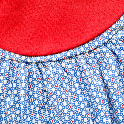 Silene Dress in Bright Red & Tiny Hexagon Blue - Lil' Tati