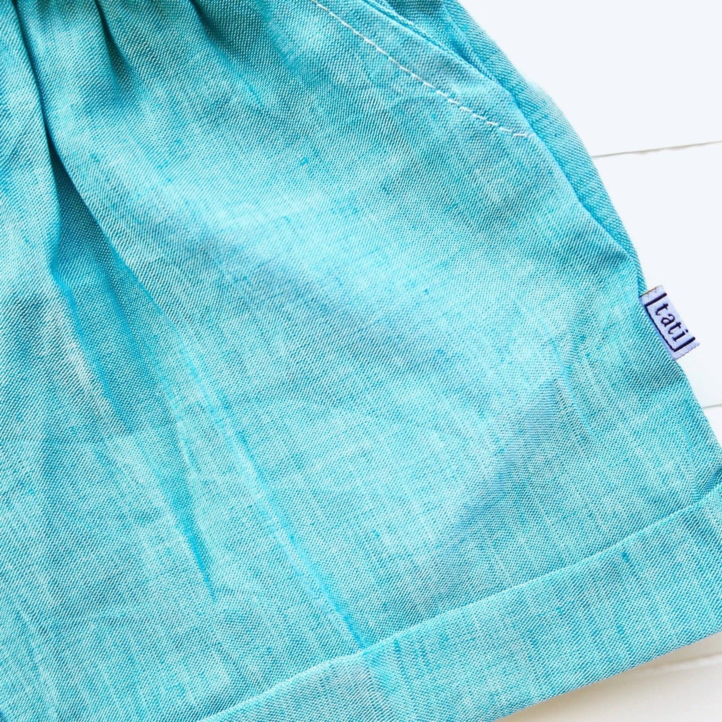 Sundrop Shorts in Bluegreen Linen - Lil' Tati
