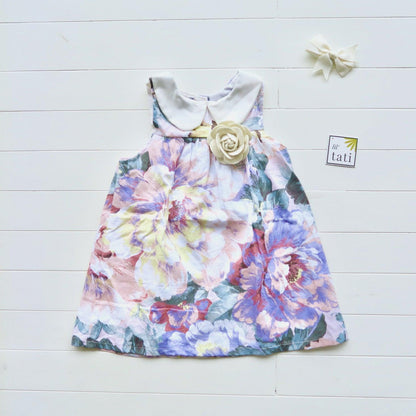 Tea Rose Dress in Pastel Peonies Print - Lil' Tati