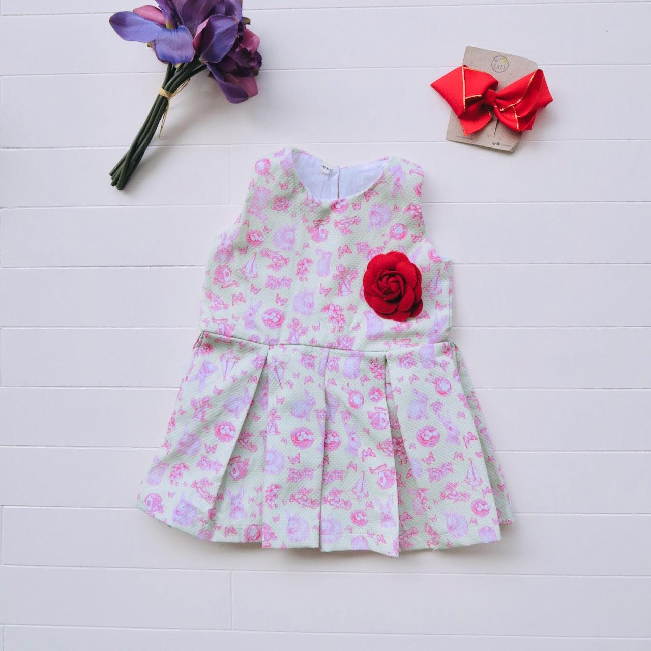 Tulip Dress in Pink Mint Bunnies - Lil' Tati