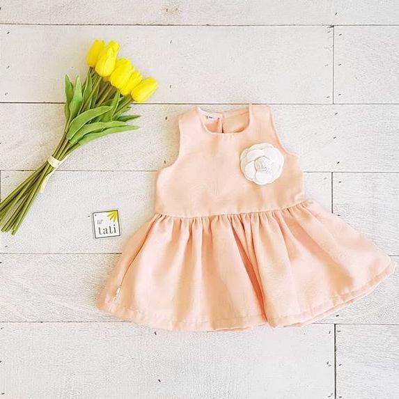 Tulip - Round Skirt Dress in Peach Embroidery - Lil' Tati