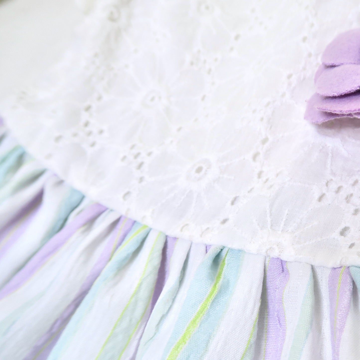 Periwinkle Dress in White Floral Embroidery Lilac Stripes - Lil' Tati