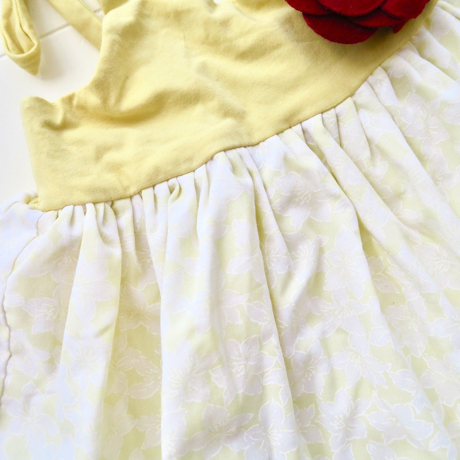 Dahlia Dress - Tie-Strap in Lil' Tati - Yellow Flower and Yellow Cotton Stretch - Lil' Tati