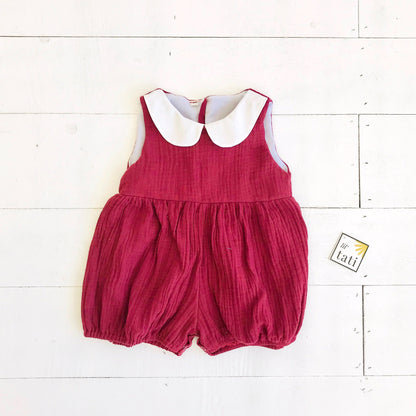Orchid Playsuit - Collar in Crepe - Deep Red - Lil' Tati
