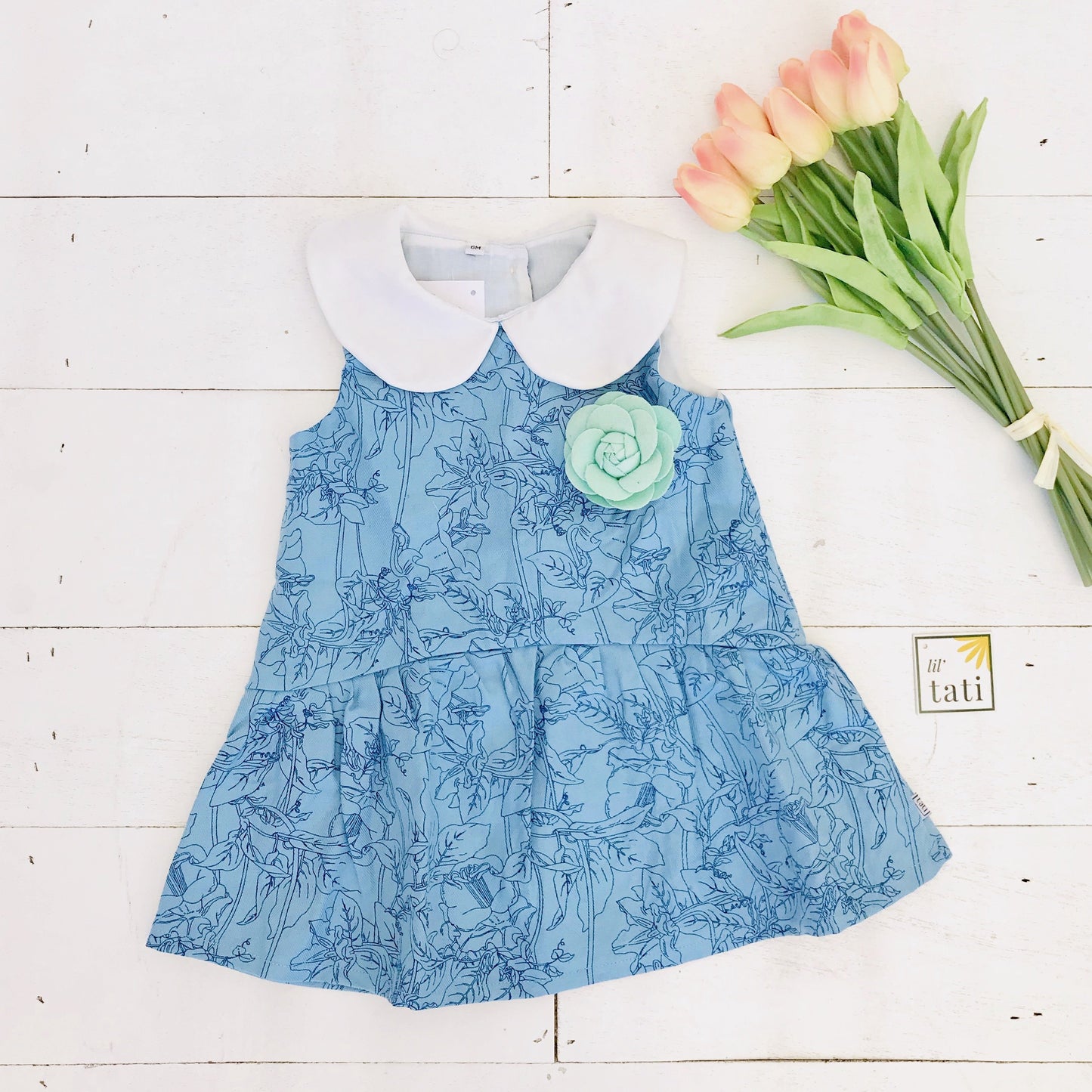 Daisy Dress in Blue Floral Sketch - Lil' Tati