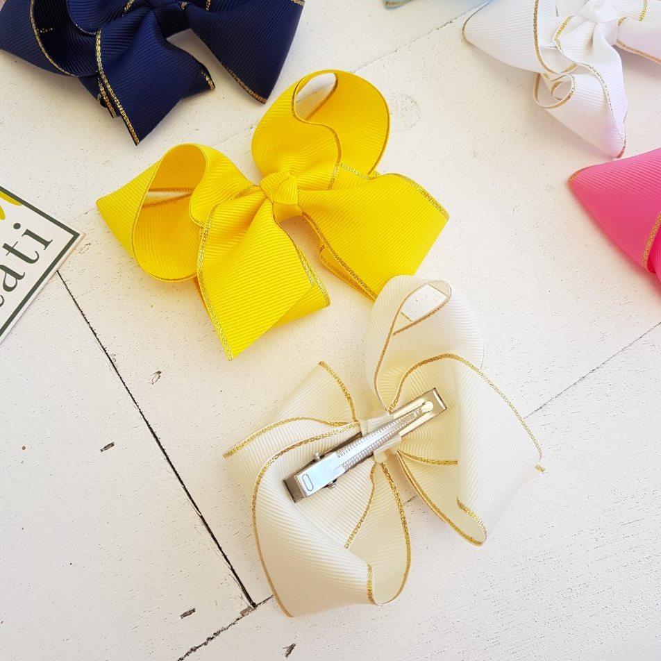 Double Bow with Gold Trimmings Hair Clips - Lil' Tati