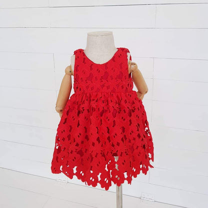 Iris Dress in Red Floral Lace - Lil' Tati